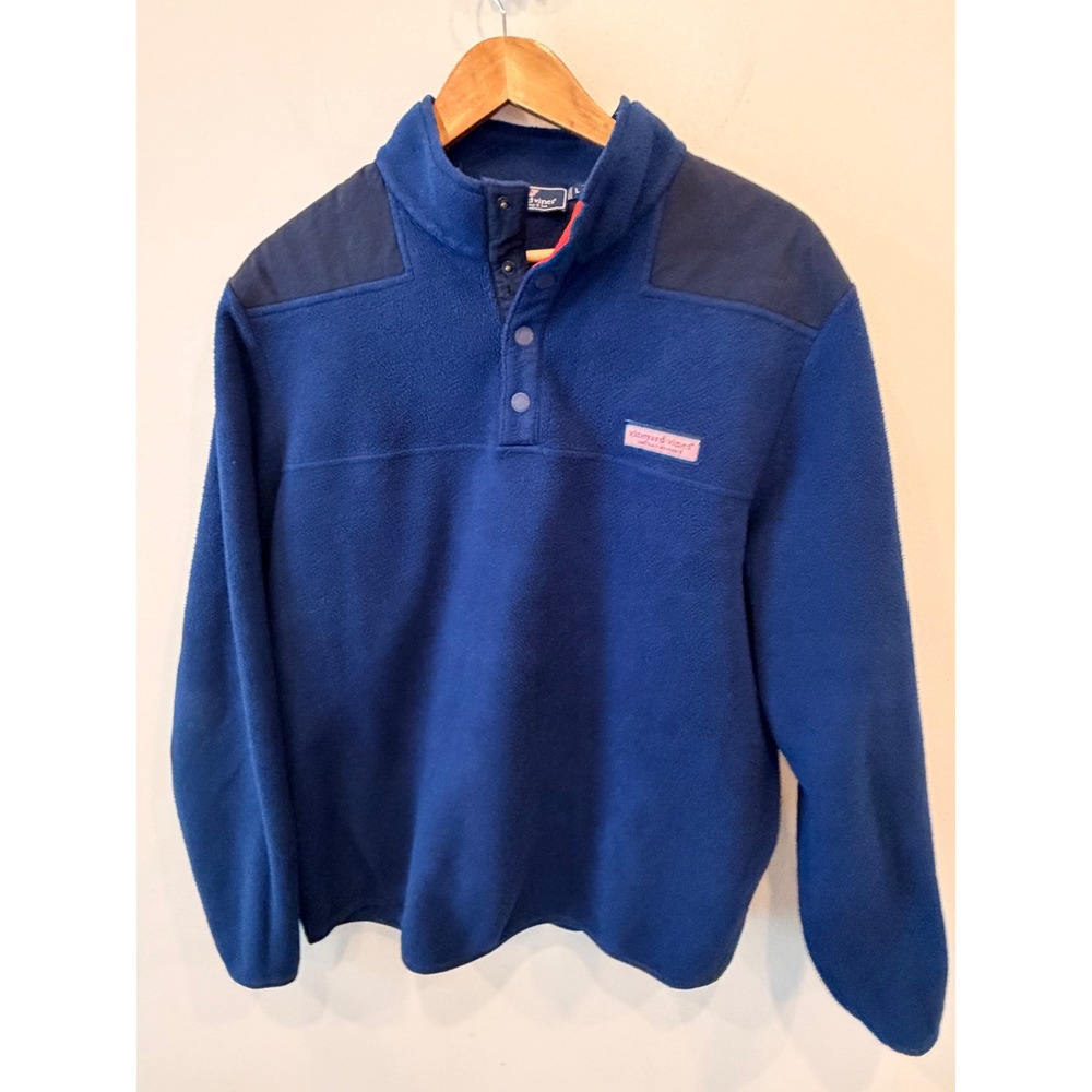 Vineyard Vines Mens Blue Fleece Shep Shirt Snap Mock Neck Pullover Large